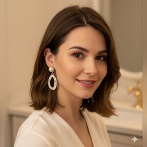 D'Bello Women's NWT Faux Pearl Gold Dangle Earrings